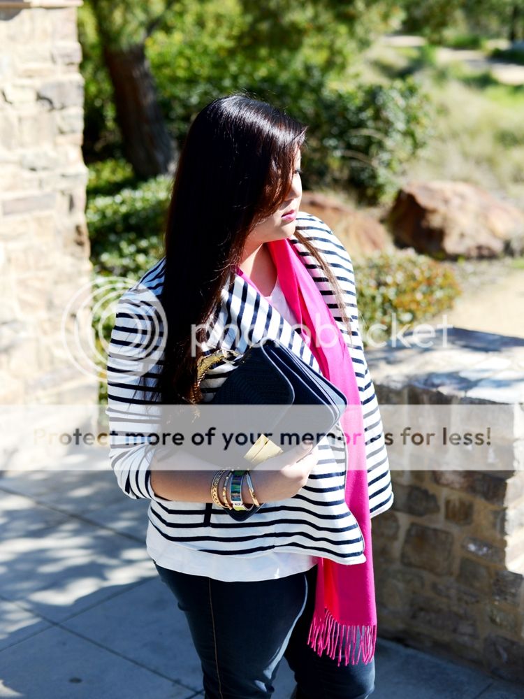 Curvy Girl Chic Plus Size Fashion Blog - OOTD striped moto jacket