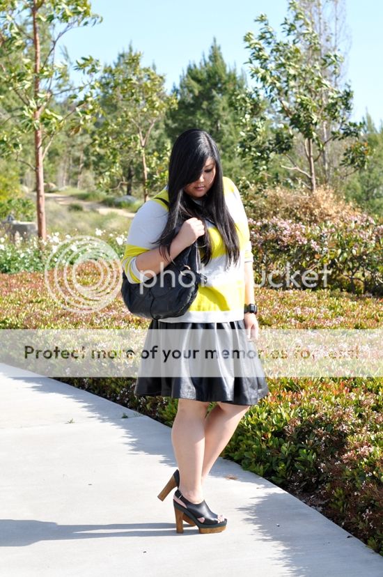 plus size neon and leather skirt outfit