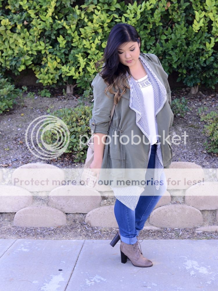 Curvy Girl Chic Plus Size Fashion Blog Charlotte Russe Anorak Skinny Jeans Lace Up Boots