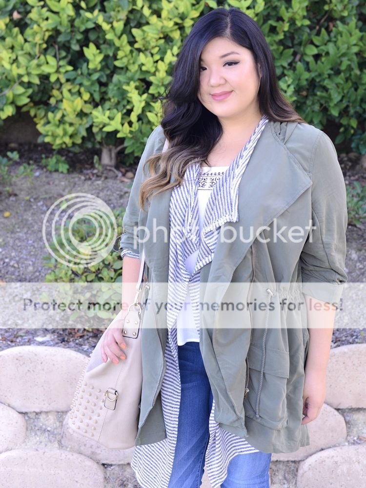 Curvy Girl Chic Plus Size Fashion Blog Charlotte Russe Anorak Skinny Jeans Lace Up Boots