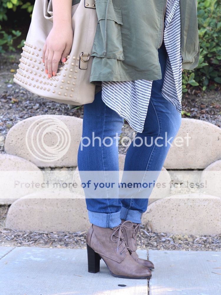 Curvy Girl Chic Plus Size Fashion Blog Charlotte Russe Anorak Skinny Jeans Lace Up Boots