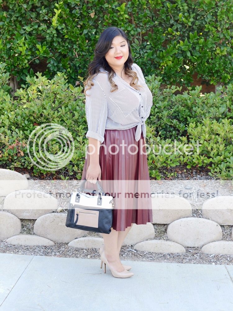Curvy Girl Chic Plus Size Fashion Blog Fall Ready faux leather midi skirt