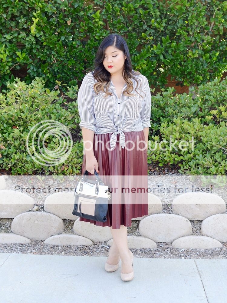 Curvy Girl Chic Plus Size Fashion Blog Fall Ready faux leather midi skirt