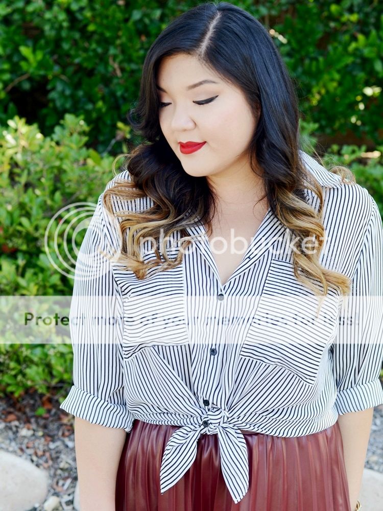 Curvy Girl Chic Plus Size Fashion Blog Fall Ready faux leather midi skirt