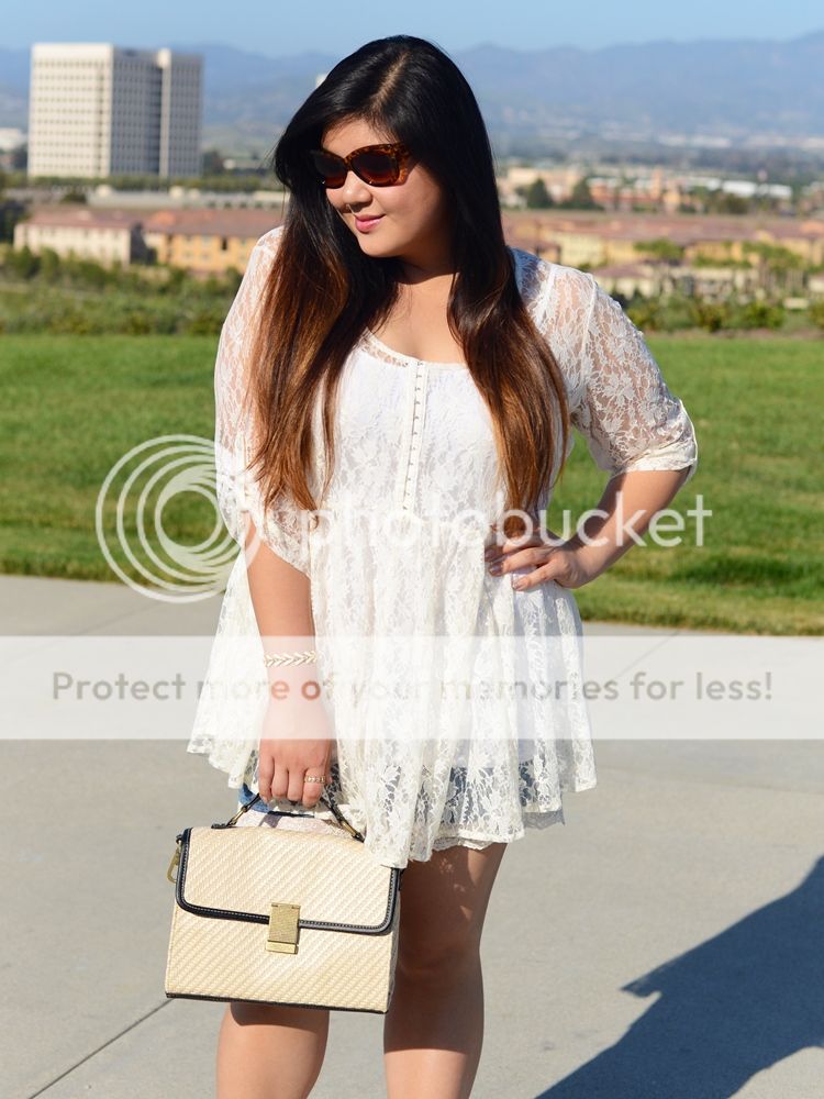 Curvy Girl Chic Plus Size Fashion Blog Lace on Lace Outfit - Simply Be Lace Trimmed Denim Shorts