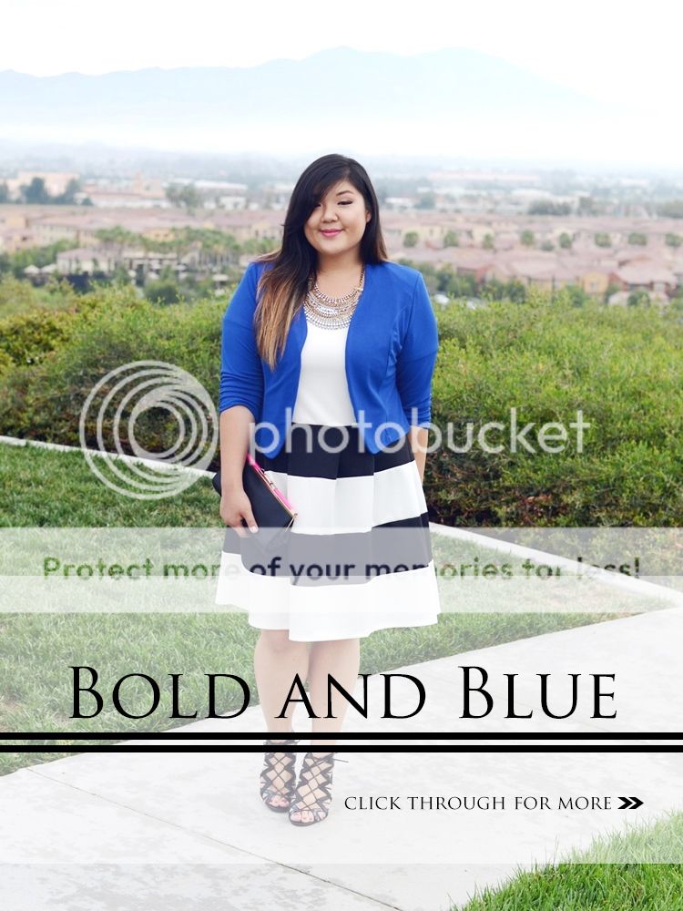 Curvy Girl Chic Plus Size Fashion Blog Charlotte Ruse Bold Blue White and Black Outfit