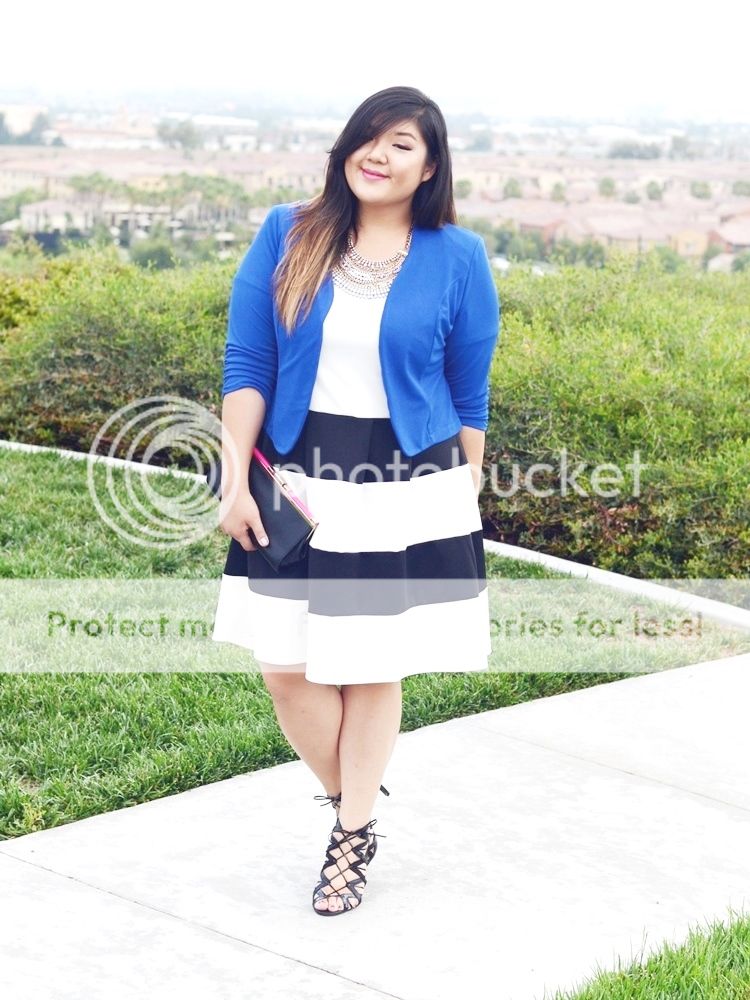 Curvy Girl Chic Plus Size Fashion Blog Charlotte Ruse Bold Blue White and Black Outfit