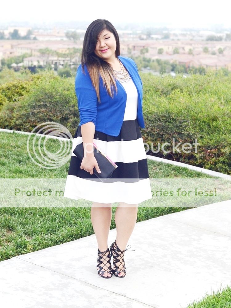 Curvy Girl Chic Plus Size Fashion Blog Charlotte Ruse Bold Blue White and Black Outfit