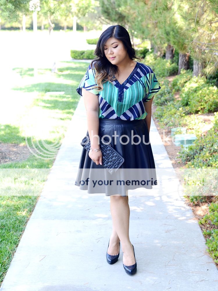 Curvy Girl Chic Target Ava & Viv Tribal Print Outfits Green Blue Leather Skirt