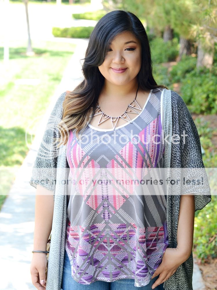 Curvy Girl Chic Target Ava & Viv Tribal Print Outfits Pink Grey Kimono Shorts
