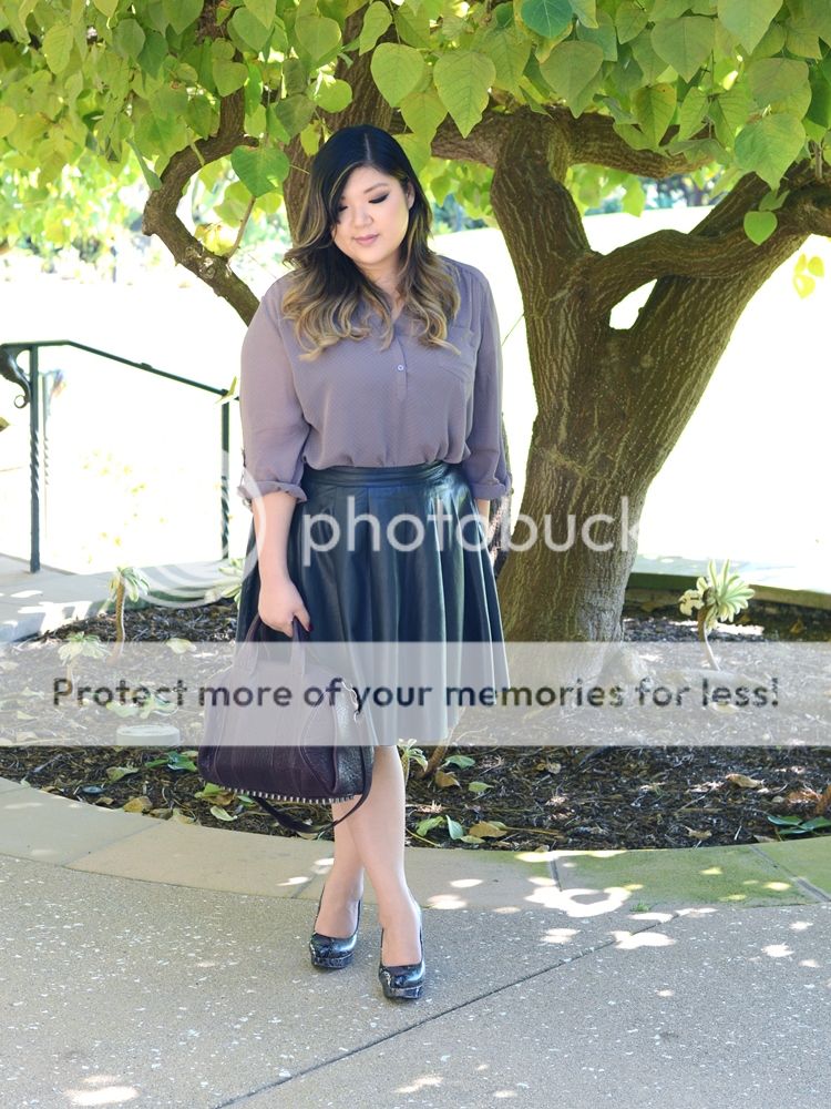 Curvy Girl Chic Plus Size Fashion Blog Maurices Perfect Blouse Leather Skirt Fall Outfit