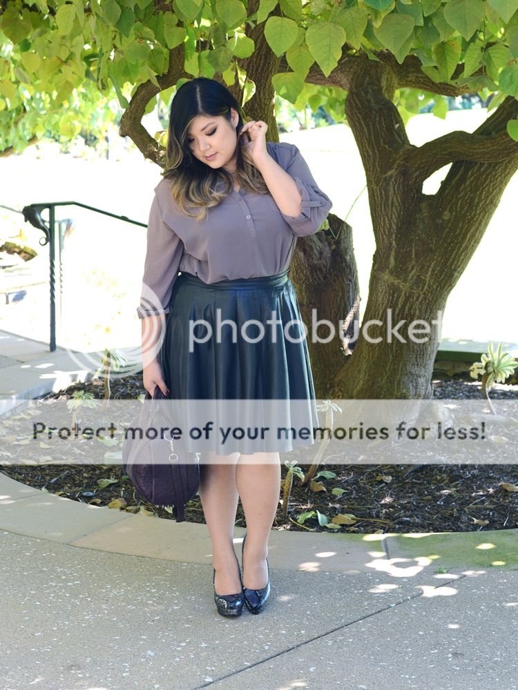 Curvy Girl Chic Plus Size Fashion Blog Maurices Perfect Blouse Leather Skirt Fall Outfit