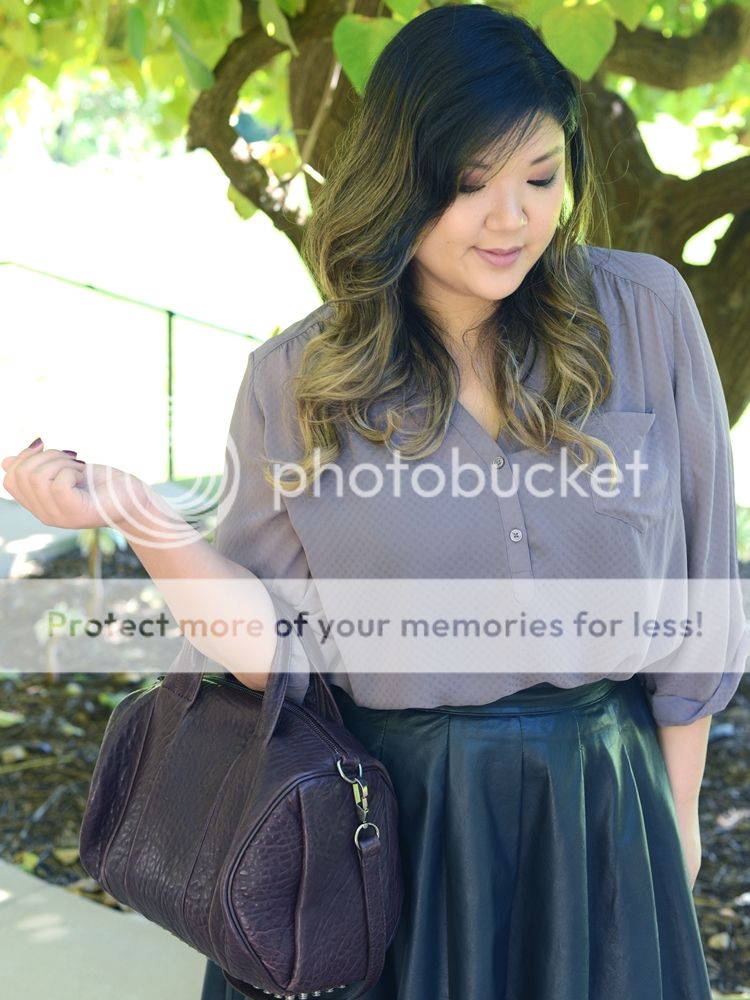 Curvy Girl Chic Plus Size Fashion Blog Maurices Perfect Blouse Leather Skirt Fall Outfit