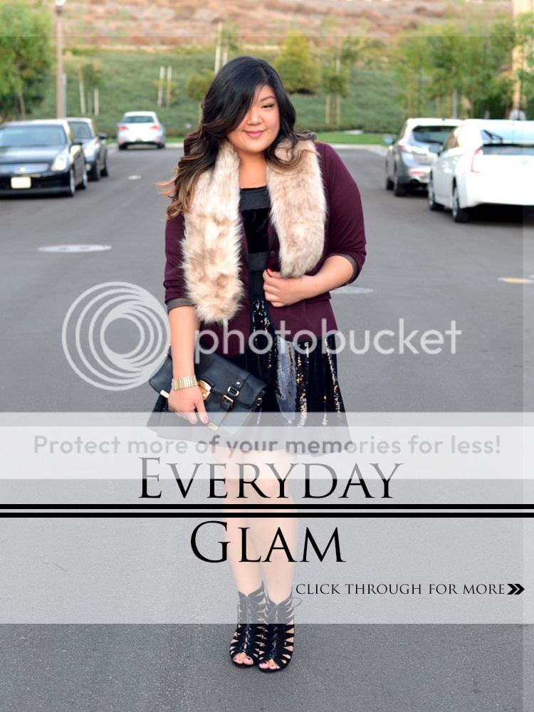 Curvy Girl Chic Plus Size Fashion Blog Everyday Glam Outfit Idea Faux Fur Stole and Sequin Skirt