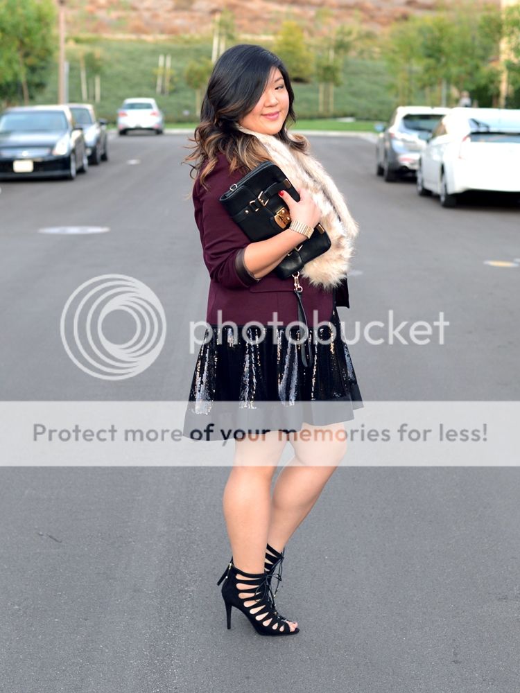 Curvy Girl Chic Plus Size Fashion Blog Everyday Glam Outfit Idea Faux Fur Stole and Sequin Skirt