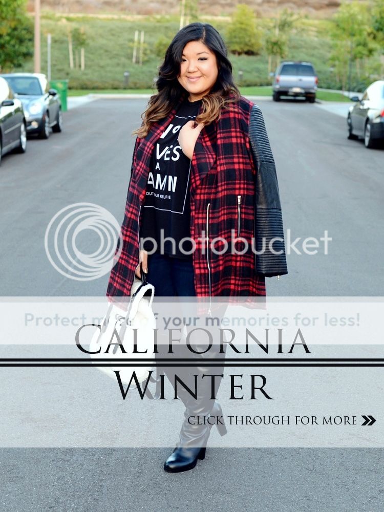 Curvy Girl Chic Plus Size Fashion Blog Outfit Missguided+ Plaid Coat Wide Calf Over the Knee Boots