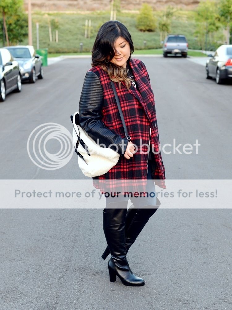 Curvy Girl Chic Plus Size Fashion Blog Outfit Missguided+ Plaid Coat Wide Calf Over the Knee Boots