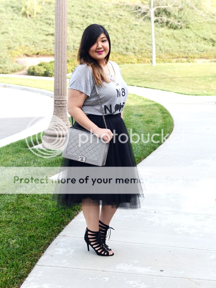 Curvy Girl Chic Plus Size Fashion Blog The Girl That Loves tulle skirt Chanel Boy Bag