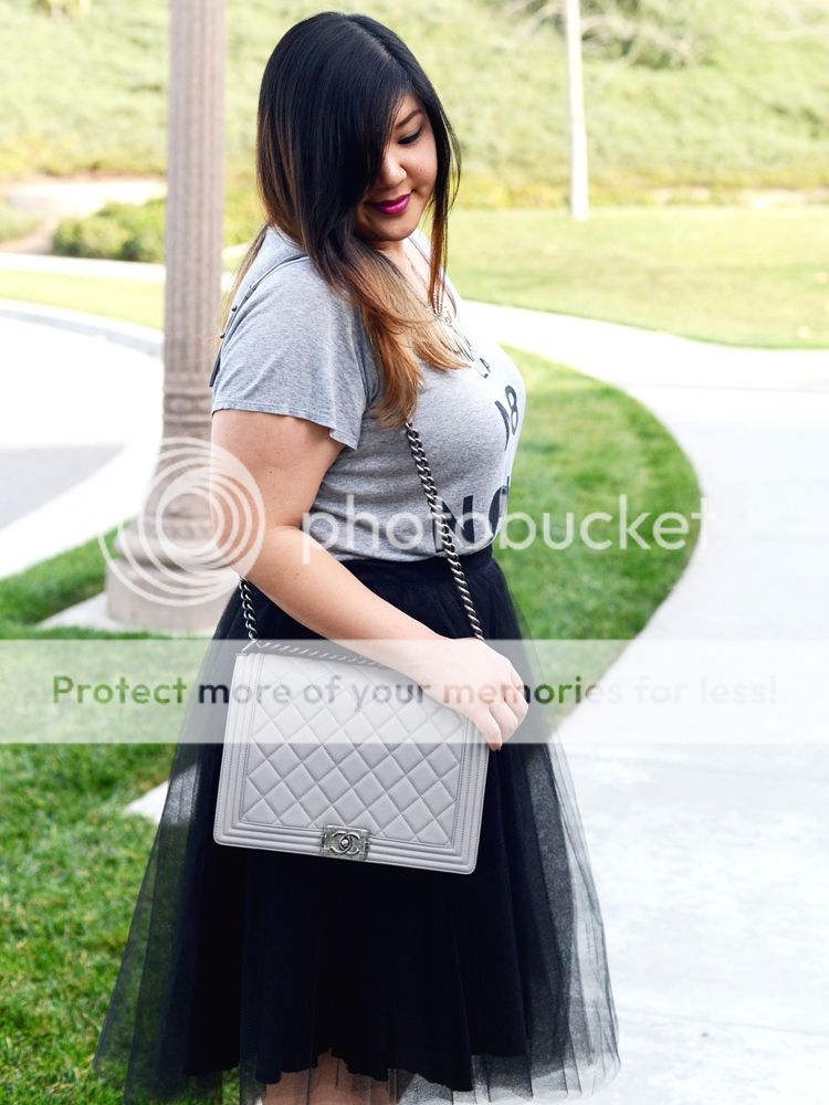 Curvy Girl Chic Plus Size Fashion Blog The Girl That Loves tulle skirt Chanel Boy Bag