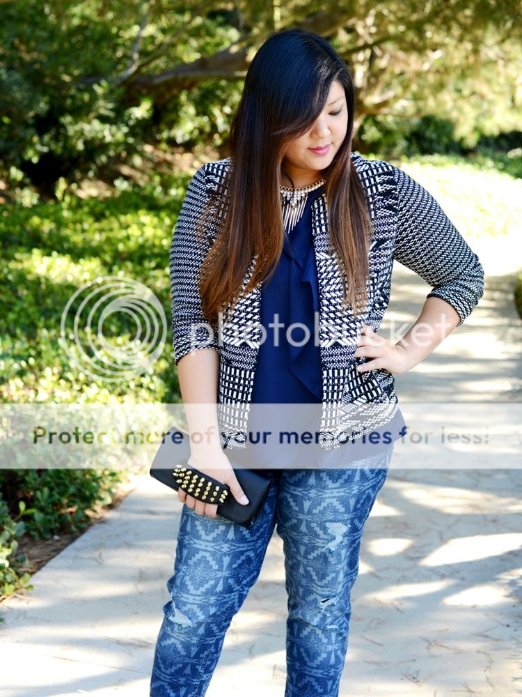 Curvy Girl Chic Plus Size Fashion Blog H&M Patterned Knit Cardigan and Phillip Lim for Target Top