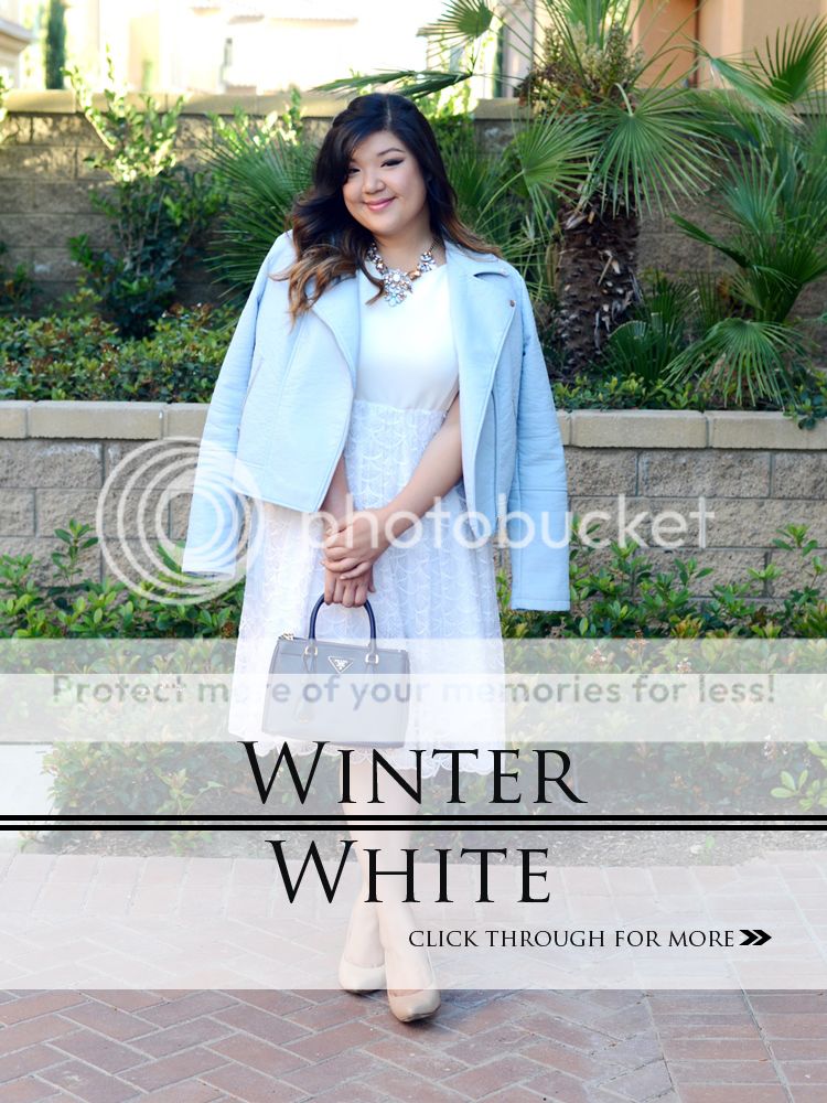 Curvy Girl Chic Plus Size Fashion Blog ELOQUII White Fan Lace Dress and Light Blue Moto Jacket