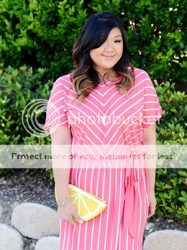 Curvy Girl Chic Plus Size Fashion Blog Target Ava and Viv Striped Outfit Ideas Coral Striped Dress