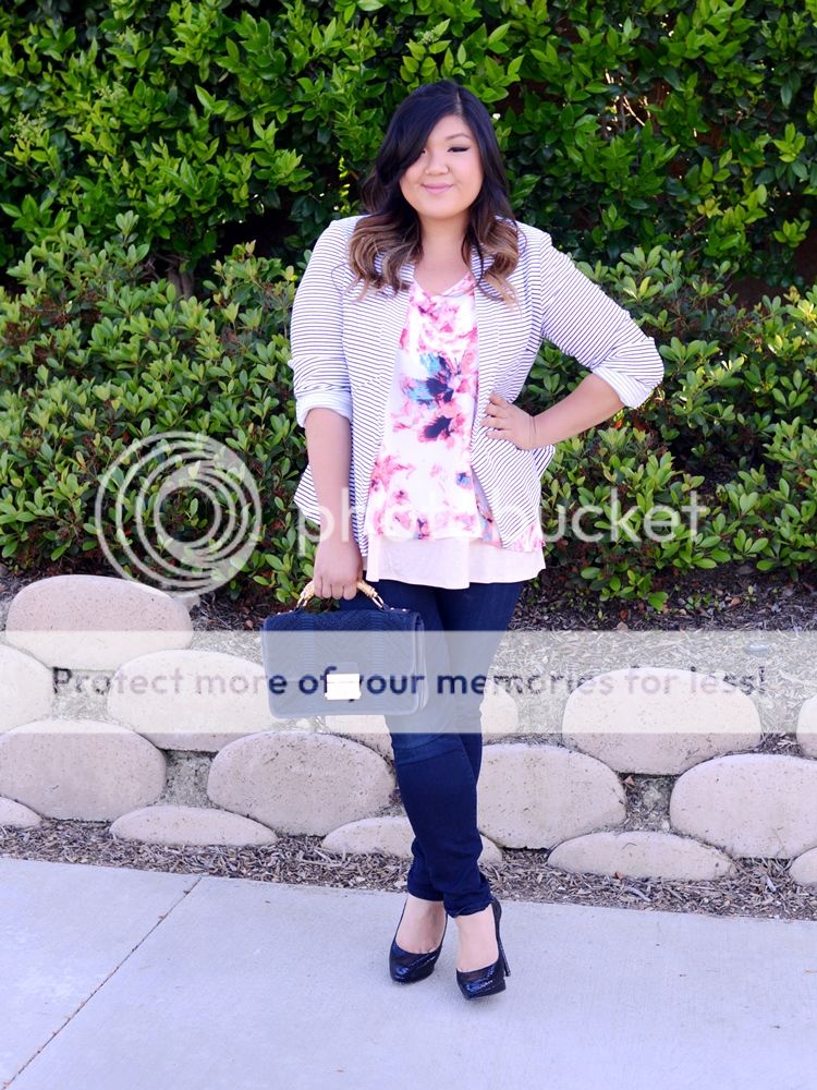 Curvy Girl Chic Plus Size Fashion Blog Target Ava and Viv Striped Outfit Ideas Pattern Mixing Florals and Stripes