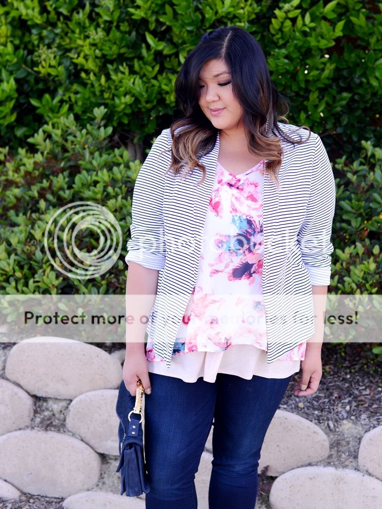 Curvy Girl Chic Plus Size Fashion Blog Target Ava and Viv Striped Outfit Ideas Pattern Mixing Florals and Stripes