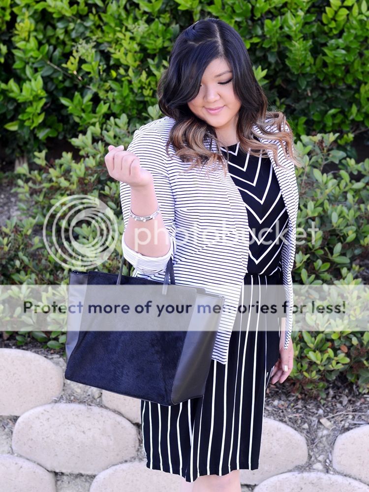 Curvy Girl Chic Plus Size Fashion Blog Target Ava and Viv Striped Outfit Ideas Black and White Striped Dress and Blazer