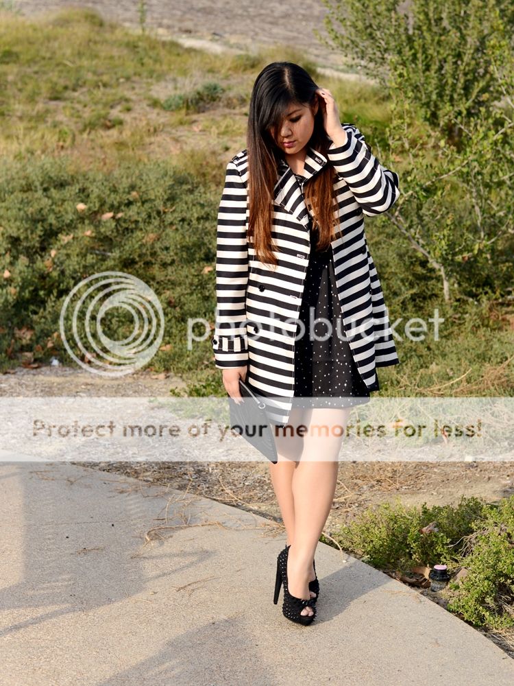 Curvy Girl Chic Plus Size Fashion Blog Banana Republic Striped Trench and Star Print Dress