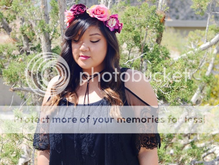 Curvy Girl Chic Plus Size Fashion Blog Coachella Festival Fashion Lookbook Torrid Insider Black Lace Cold Shoulder Dress Wide Lace Up Heels Choker