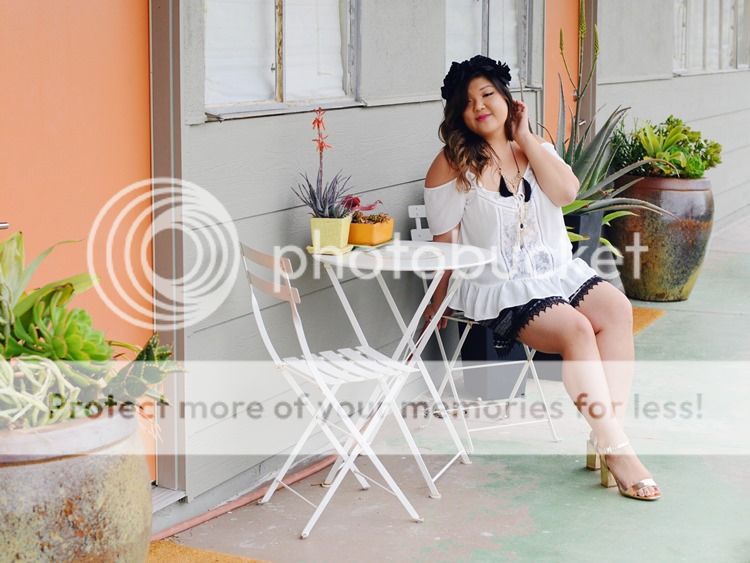 Curvy Girl Chic Plus Size Fashion Blog Coachella Festival Fashion Lookbook Forever 21 Plus Off Shoulder Top and Charlotte Russe Plus Shorts