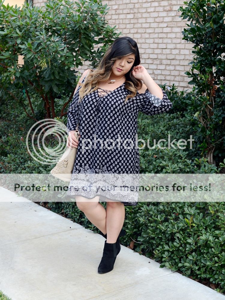 Curvy Girl Chic Plus Size Fashion Blog Charlotte Russe Cold Shoulder Dress and Eloquii Ankle Boots