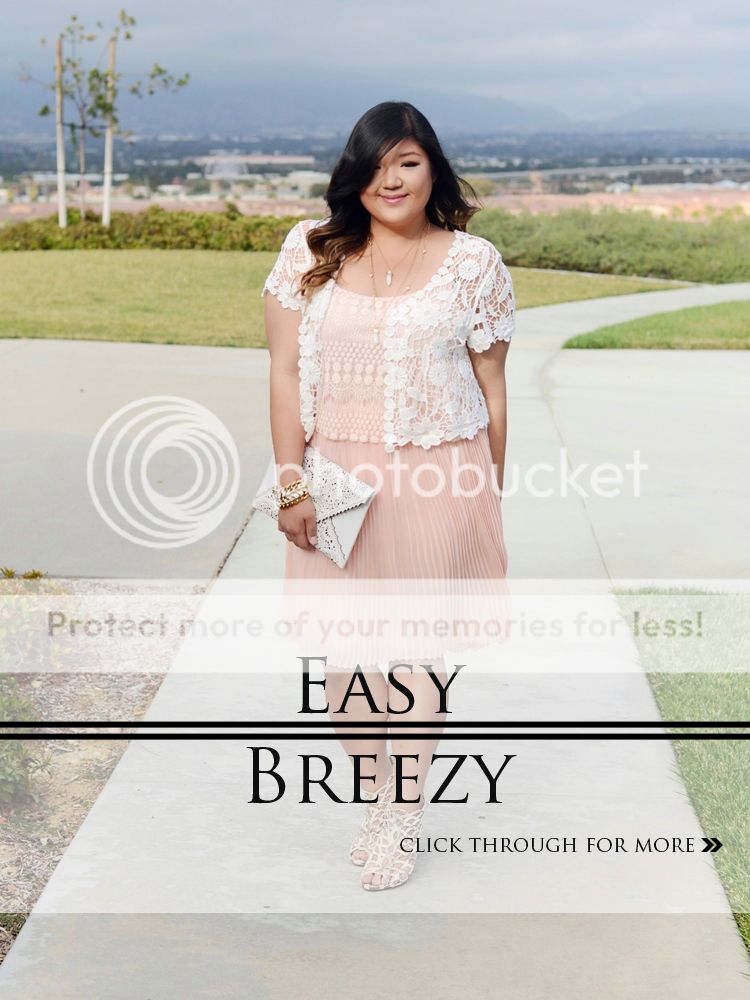 Curvy Girl Chic Plus Size Fashion Blog Charlotte Russe Plus Crochet Cardigan and Pink Pech Pleated Dress
